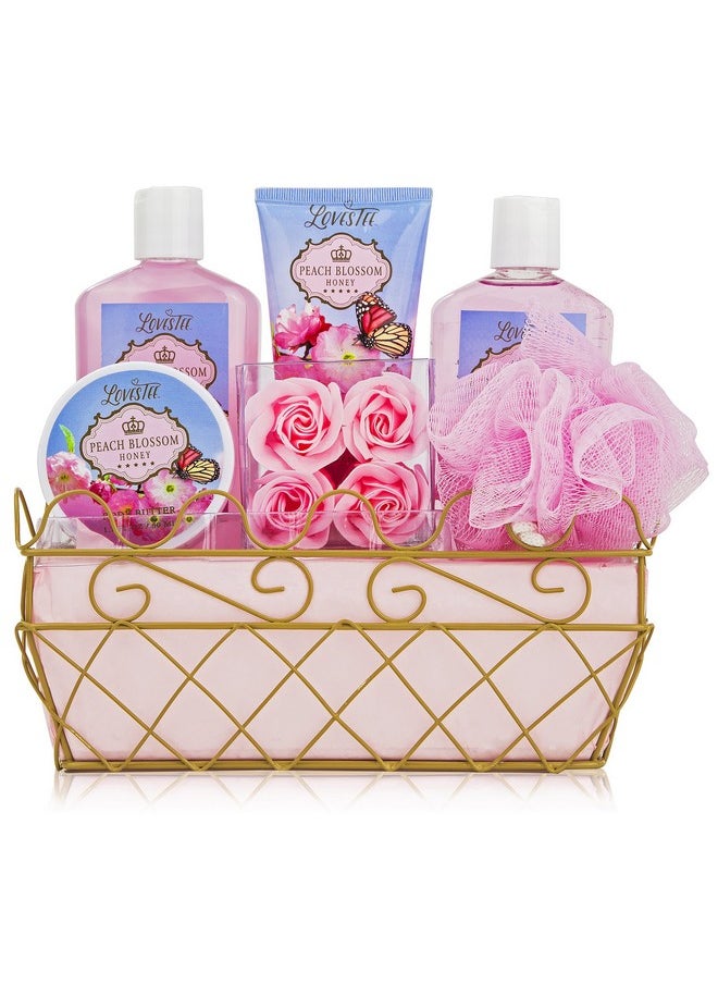 Lovestee - Relaxing Bath Spa Kit For Men Women And Teens Gift Set Bath And Body Works Natural Peach Blossom Aromatherapy Spa Gift Basket Includes Shower Gel Bubble Bath Sensual Body Lotion Body Butter - Image 1