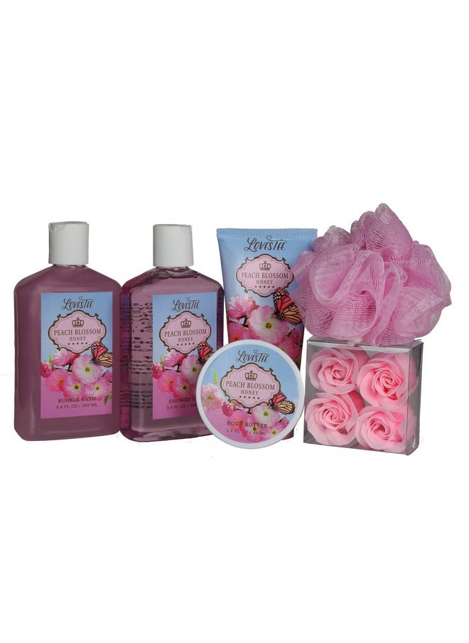 Lovestee - Relaxing Bath Spa Kit For Men Women And Teens Gift Set Bath And Body Works Natural Peach Blossom Aromatherapy Spa Gift Basket Includes Shower Gel Bubble Bath Sensual Body Lotion Body Butter - Image 1
