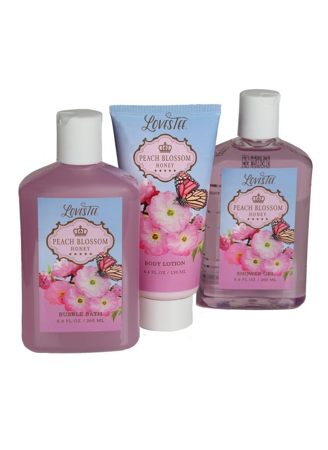 Lovestee - Relaxing Bath Spa Kit For Men Women And Teens Gift Set Bath And Body Works Natural Peach Blossom Aromatherapy Spa Gift Basket Includes Shower Gel Bubble Bath Sensual Body Lotion Body Butter - Image 1