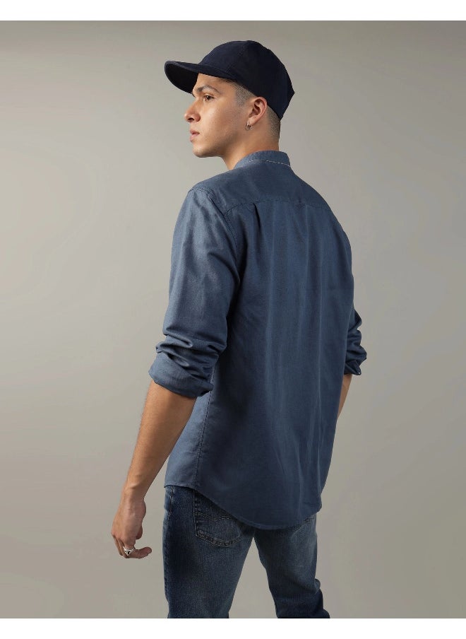 American Eagle - AE Band Collar Linen Button-Up Shirt - Image 1