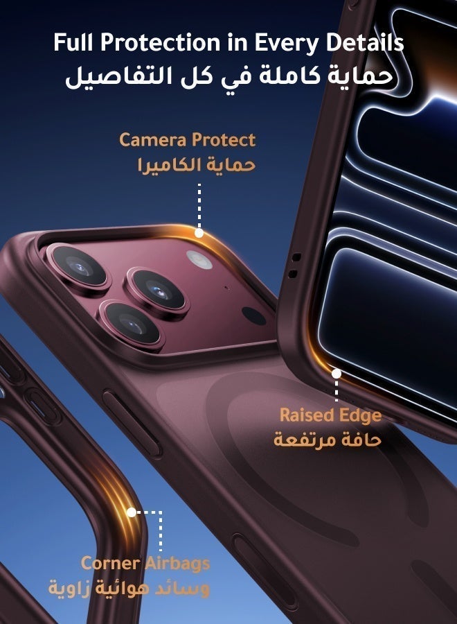 يو جرين كفر آيفون 18 برو ماكس /17 برو ماكس مغناطيسي مع MagSafe، جراب 17/18 Pro Max مع زر التحكم بالكاميرا، غطاء حماية عسكرية من الصدمات، ظهر مطفي، حواف مرتفعة للشاشة والكاميرا، فتحات دقيقة أحمر - Image 5