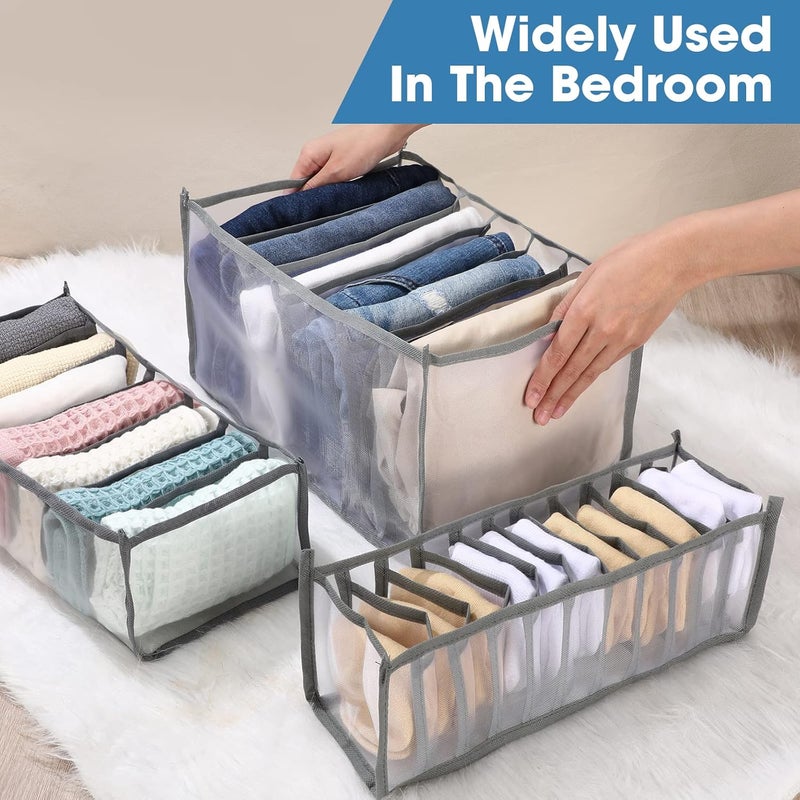 Woanger 14 Pcs 6 Different Sizes Upgraded Wardrobe Clothes Organizer Jeans Organizer for Closet Foldable Pants Storage with Compartments Divided Sweater Boxes for Closet Shirts Underwear Socks Bra Bins Gray - Image 5