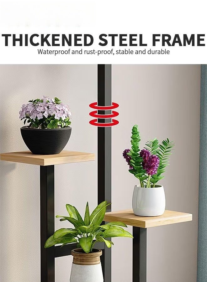 5 مستوى النبات الوقوف مع 4 عجلات,المعدن الخشب النبات الطويل يقف للنباتات الداخلية متعددة,الزاوية مستوى النباتات الزهرية الرف الوقوف لغرفة المعيشة غرفة النوم - Image 2