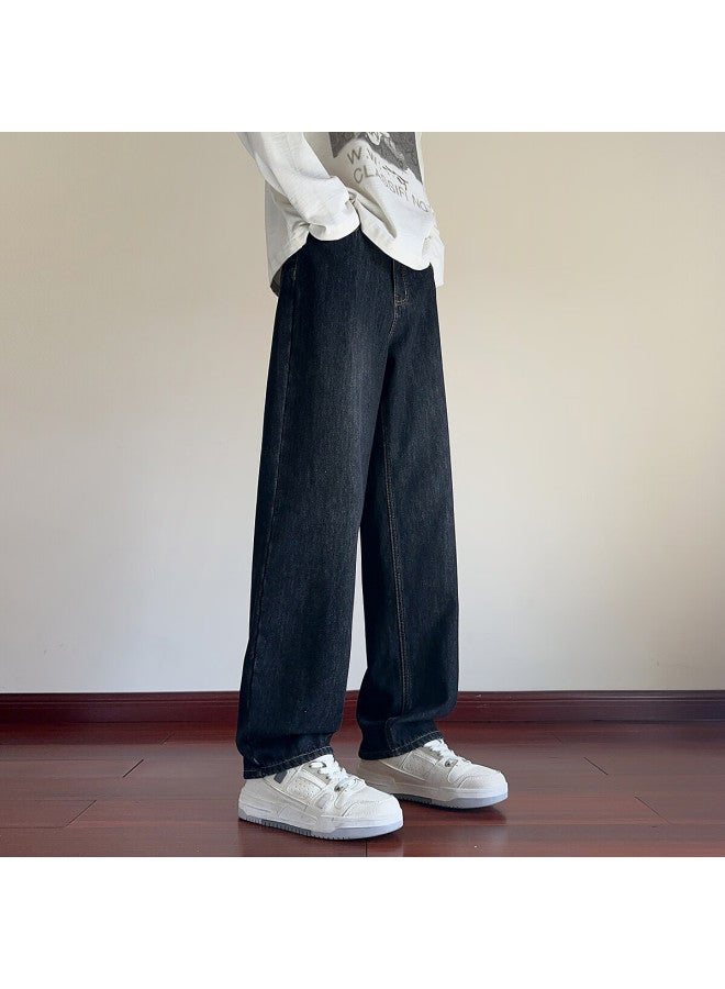 Tonlion Autumn Winter Men's Loose Straight-leg Denim Jeans With Back Pocket Woven Label Detail - Image 1
