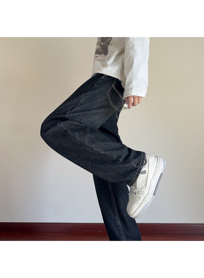 Tonlion Autumn Winter Men's Loose Straight-leg Denim Jeans With Back Pocket Woven Label Detail - Image 3
