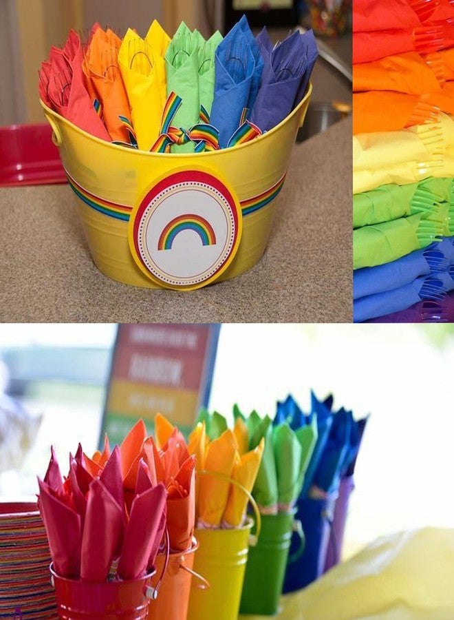 Whaline 120 Pieces Multicolor Rainbow Cocktail Paper Napkin Beverage Luncheon Napkins 2 Ply for Party Decoration - Image 4