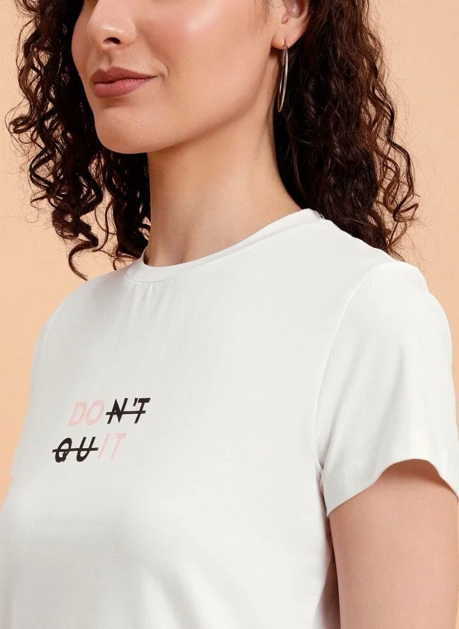 MINT STREET Typography Printed White T-Shirt for Women