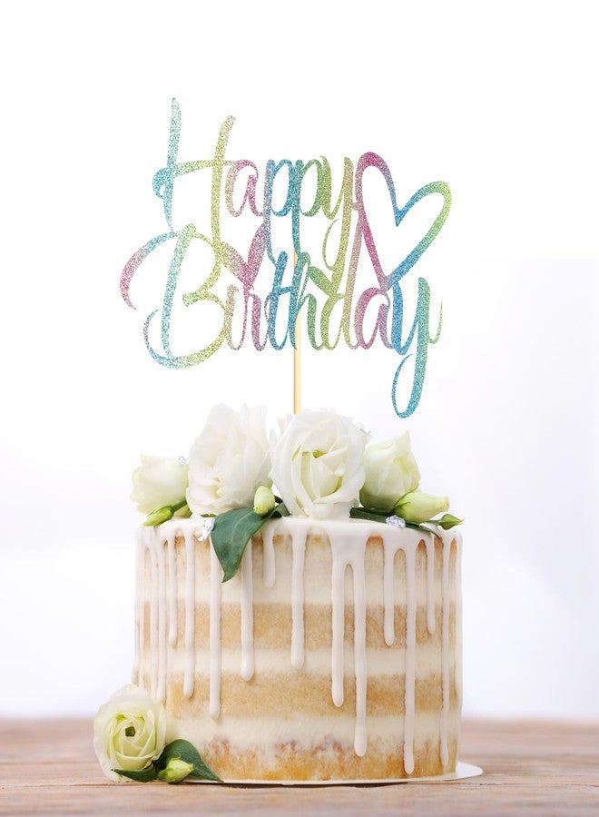 Sotpot 1PC Happy Birthday Cake Topper Rainbow Glitter Cake Decoration Suitable for Birthday Theme Party Cake Decoration - Image 4