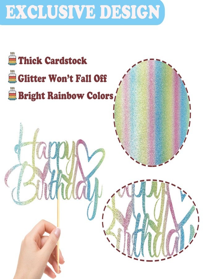 Sotpot 1PC Happy Birthday Cake Topper Rainbow Glitter Cake Decoration Suitable for Birthday Theme Party Cake Decoration - Image 3