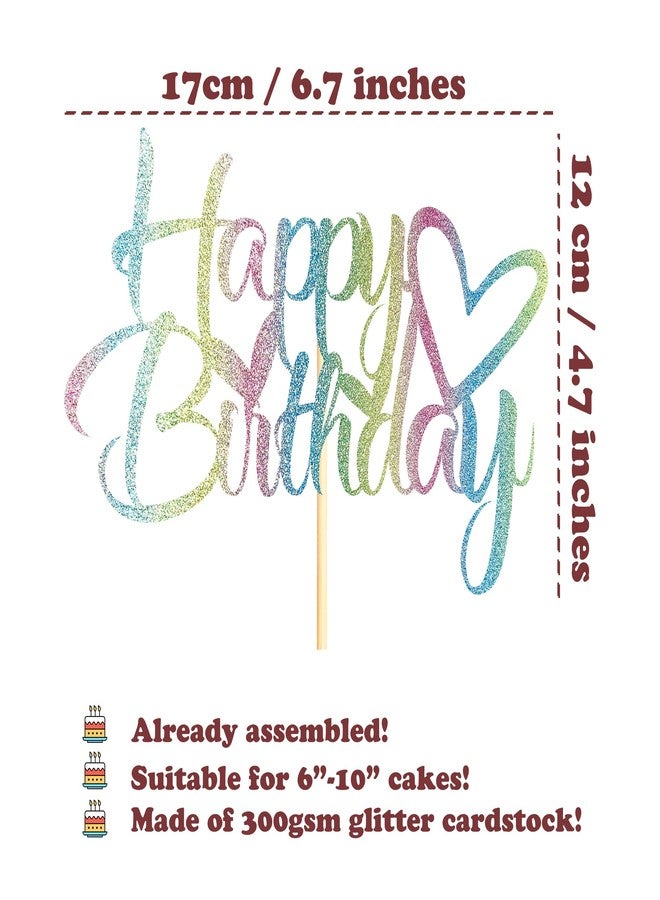 Sotpot 1PC Happy Birthday Cake Topper Rainbow Glitter Cake Decoration Suitable for Birthday Theme Party Cake Decoration - Image 2