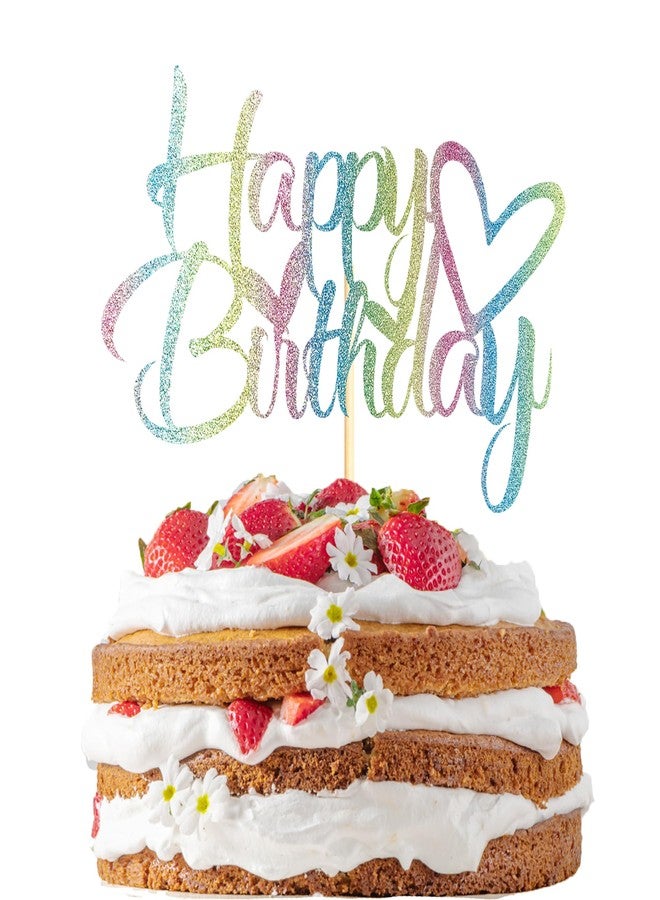 Sotpot 1PC Happy Birthday Cake Topper Rainbow Glitter Cake Decoration Suitable for Birthday Theme Party Cake Decoration - Image 1
