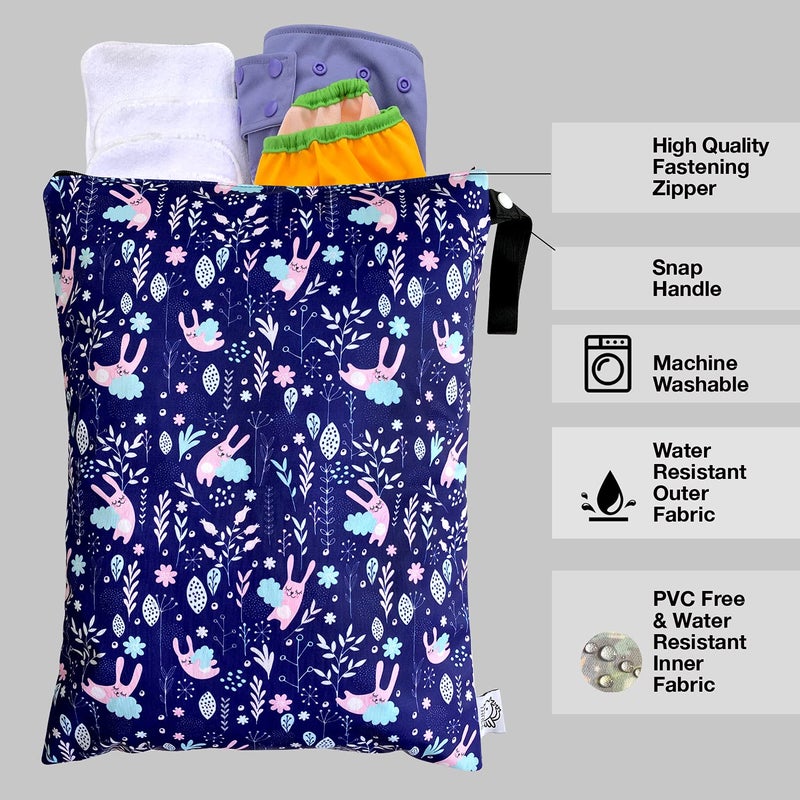 FLOCK THREE Washable and Reusable Wet Bag, Diaper Bag, Water Resistant Swimming Bag, Travel Toiletries Pouch, Yoga Gym Bag, Rabbits 1 Pcse 12.6'' x 16.5'' - Image 3