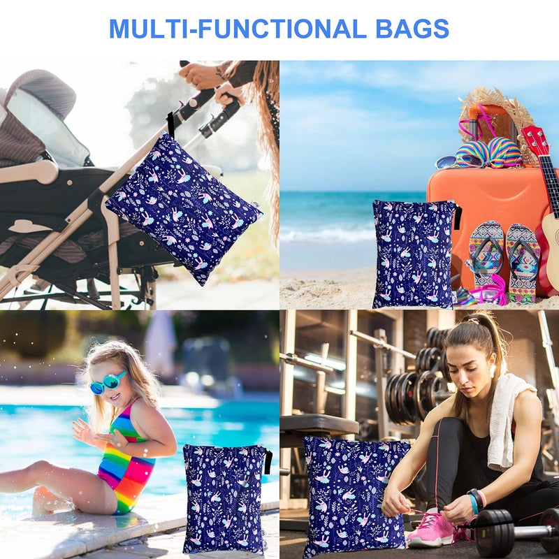 FLOCK THREE Washable and Reusable Wet Bag, Diaper Bag, Water Resistant Swimming Bag, Travel Toiletries Pouch, Yoga Gym Bag, Rabbits 1 Pcse 12.6'' x 16.5'' - Image 4