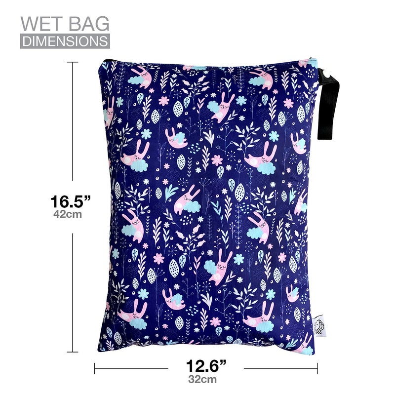 FLOCK THREE Washable and Reusable Wet Bag, Diaper Bag, Water Resistant Swimming Bag, Travel Toiletries Pouch, Yoga Gym Bag, Rabbits 1 Pcse 12.6'' x 16.5'' - Image 2