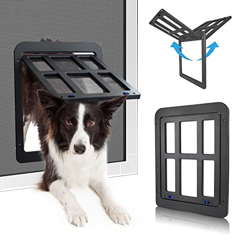 PETLESO Dog Door for Sliding Door, Lockable Dog Screen Door with Magnetic Closure Easy Install Pet Door for Dogs Cats, 11.2"x14.4" Black - Image 1