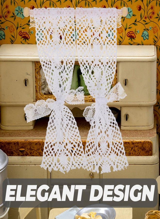 VICASKY 4Pcs Dollhouse Curtains 1 :12 Scale Lace Sheer 3 PCS Windows Doll House Miniature for Furniture Accessories Mini Window Tiny for Home White Shades - Image 3