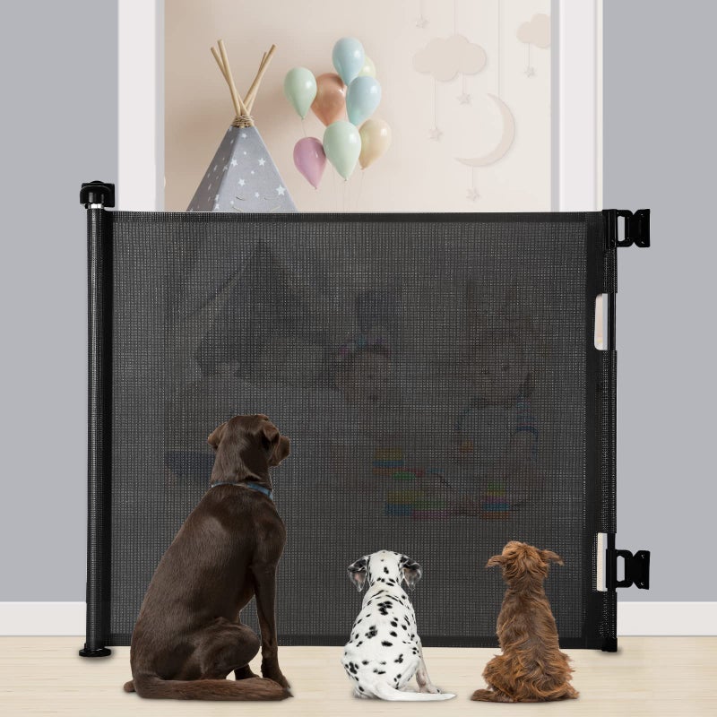 Retractable Baby Gate Extra Wide Safety Kids or Pets Gate 33 Tall Extends to 55 Wide Mesh Safety Dog Gate for Stairs Indoor Outdoor Doorways Hallways33x55 Black