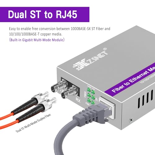XZSNET A Pair of Gigabit ST to RJ45 Converter, Multi-Mode Fiber to Ethernet Media Converter (Built-in Module, 850nm, 550m), Plug & Play, 10/100/1000 Base-T Compatible, Auto-Negotiation, Jumbo Frame - Image 2