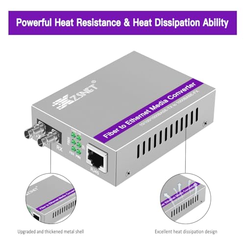XZSNET A Pair of Gigabit ST to RJ45 Converter, Multi-Mode Fiber to Ethernet Media Converter (Built-in Module, 850nm, 550m), Plug & Play, 10/100/1000 Base-T Compatible, Auto-Negotiation, Jumbo Frame - Image 3