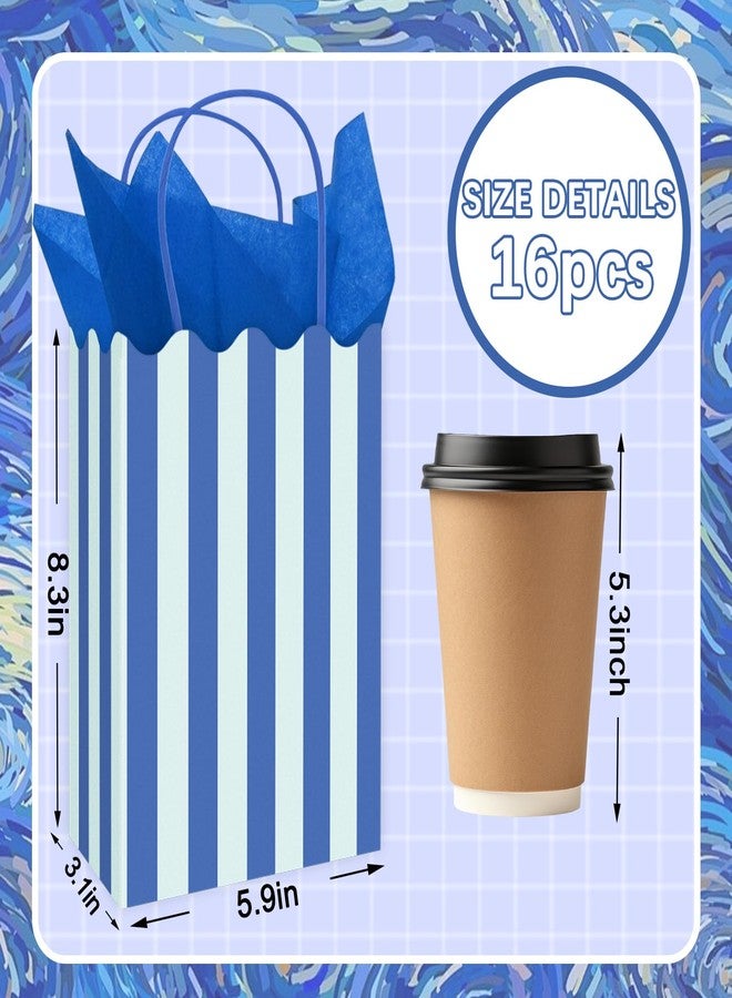 Whaline 16Pcs Colorful Stripe Paper Gift Bags with Tissue Paper Treat Bag with Handles Summer Scalloped Candy Goodie Bags for Beach Pool Wedding Birthday Baby Shower Party Favors - Image 2