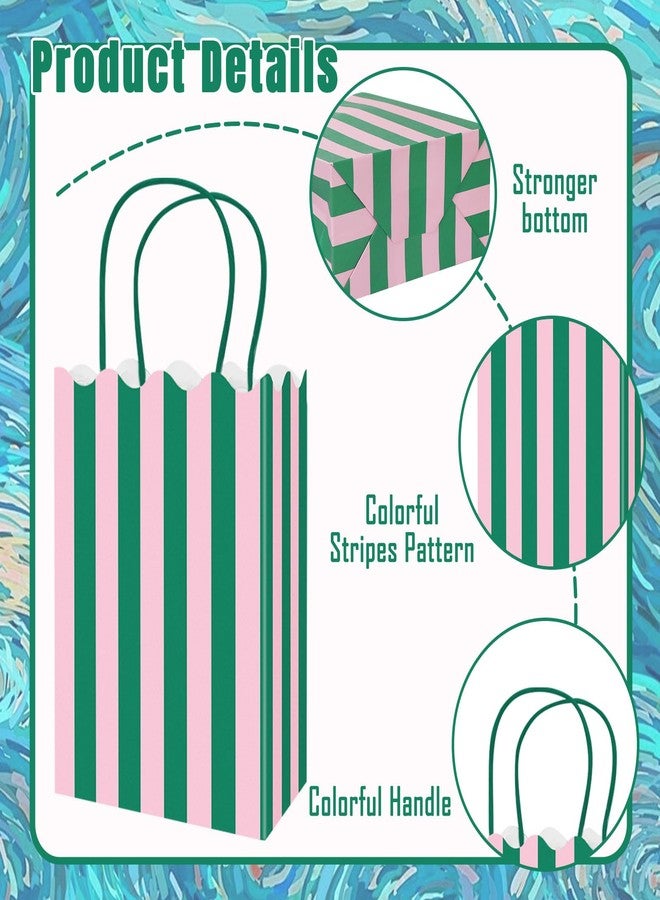 Whaline 16Pcs Colorful Stripe Paper Gift Bags with Tissue Paper Treat Bag with Handles Summer Scalloped Candy Goodie Bags for Beach Pool Wedding Birthday Baby Shower Party Favors - Image 3