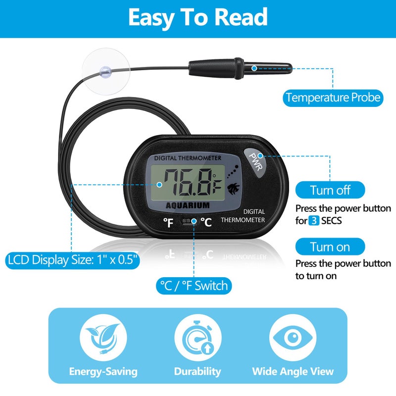 DaToo Aquarium Thermometer with Large LCD Display Fahrenheit/Celsius(â„‰/â„ƒ) Fish Tank Thermometer for Aquarium Reptile Terrarium Digital Water Thermometer with Suction Cup - Image 3