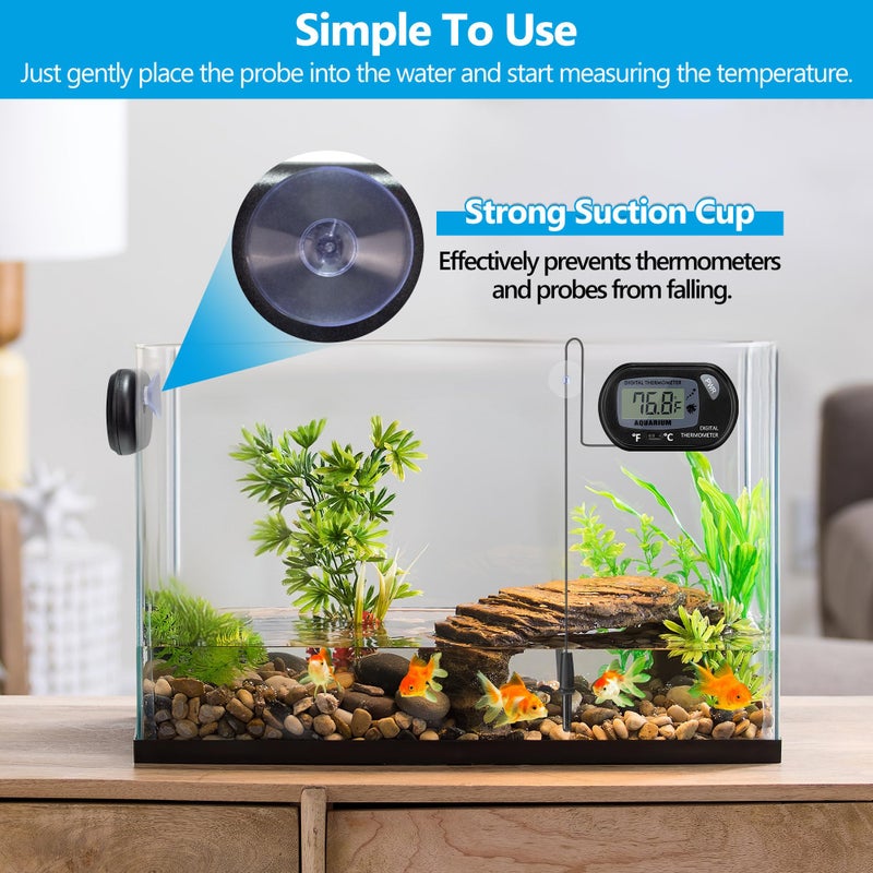 DaToo Aquarium Thermometer with Large LCD Display Fahrenheit/Celsius(â„‰/â„ƒ) Fish Tank Thermometer for Aquarium Reptile Terrarium Digital Water Thermometer with Suction Cup - Image 4