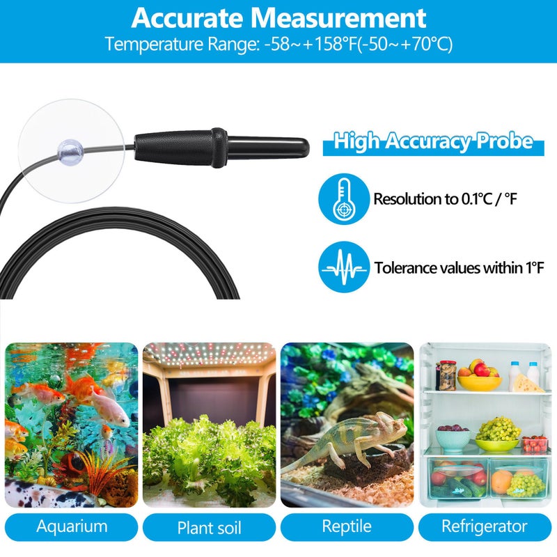 DaToo Aquarium Thermometer with Large LCD Display Fahrenheit/Celsius(â„‰/â„ƒ) Fish Tank Thermometer for Aquarium Reptile Terrarium Digital Water Thermometer with Suction Cup - Image 2