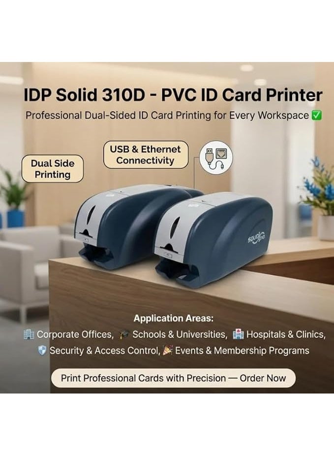IDP Solid 310D Dual-sided Card Printer (653218) 300DPI With IDesigner Card Design & Printing Software | YMCKO Ribbon for solid 310d (653227) | 100 Cards - Image 3