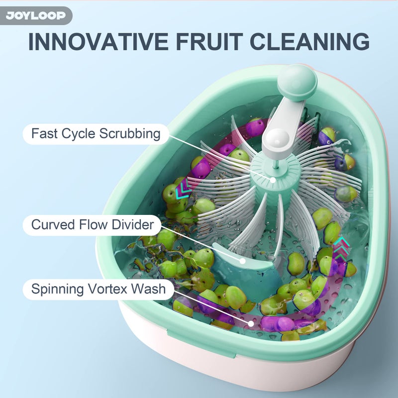 JOYMOOP JOYMOOP Fruit Cleaner Spinner JOYLOOP, Large Fruit Washer Spinner, Fruit Cleaner Spinner with Fruit Washer Bowl, Vegetable Fruit Spinner Washer,Fruit and Vegetable Scrubber  - Image 2