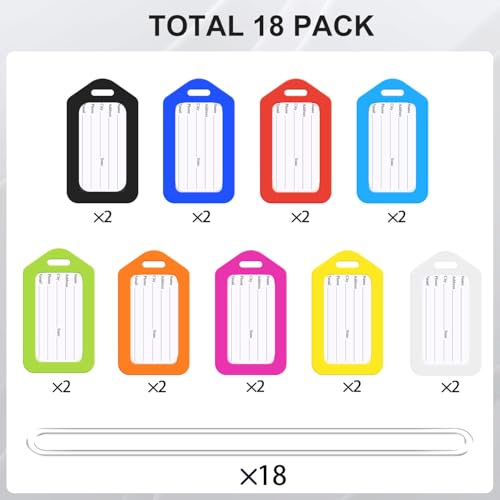 Sodsay 18 PK Luggage Tags for Suitcases (Assorted, Pack of 18 with 9 Vibrant Colors), Luggage Tag, Bag Tag for Baggage, Suitcase Tags Bulk - Image 2