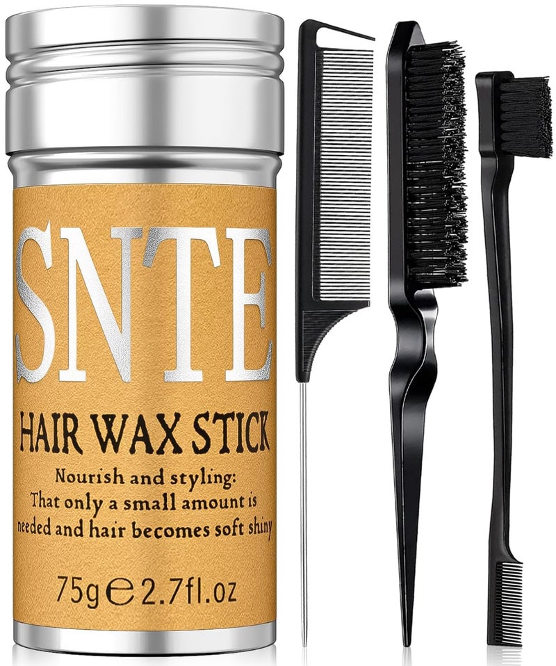 Samnyte Slick Back Hair Brush Set: Hair Wax, Edge Brush, Rat Tail Comb, Bristle Brush, Hair Bun Accessories, Smoothing Brush for Women & Kids - Image 1