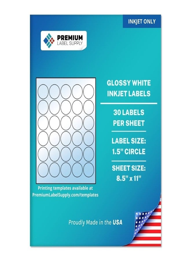 Premium Label Supply Glossy White Sticker Round Labels - 1.5" Circle - (30 Labels/Sheet) (Glossy White for Inkjet Only, 300 Labels) - Image 1