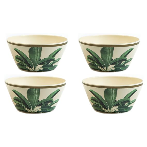 TRULY ECO SMART LIVING RETAIL Truly Eco Dinner Set - Bamboo Bowl Set - Non Toxic Reusable Dishwasher Safe Dinnerware Set, Eco-Friendly Biodegradable Crockery Set for Dining - Green Leaves Large Bowl 680ml (Set of 4) - Image 1