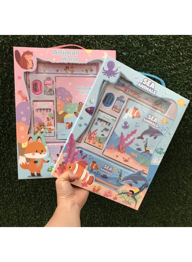 HJ Children's Gift Student Stationery Suit Gift Box School Supplies Pencil Case Pencil Practical Animal Stationery Gift Bag - Image 1