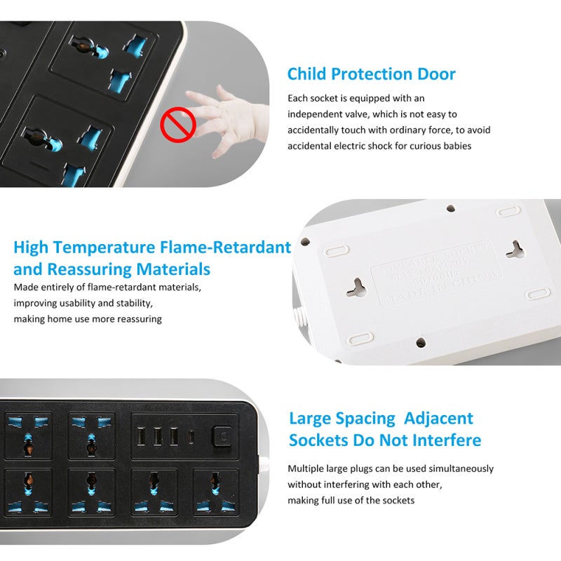 قابس ذكي متعدد المنافذ  
مشترك كهرباء بـ 6 مخارج و 4 منافذ USB - بنظام المملكة المتحدة  
مأخذ بصمام مستقل لحماية الأطفال للاستخدام المنزلي - Image 4