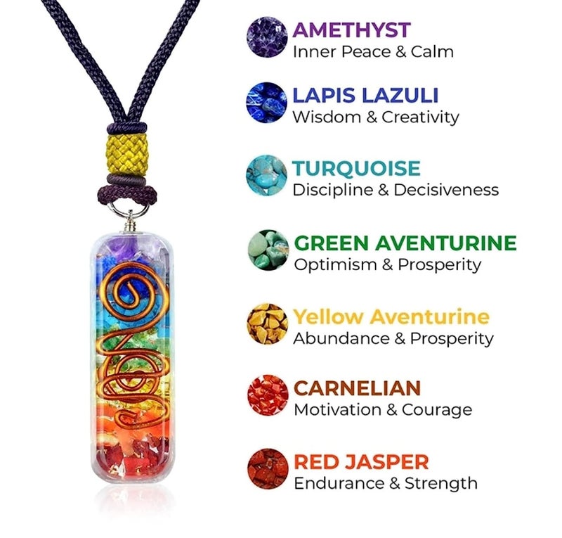 Orgonite Crystal Seven chakra FOL pyramid & Pendant Set, Orgonite Pyramid for Energy Healing - Orgonite Kit - Protection With Seven Chakra Orgonite Necklace - Image 2