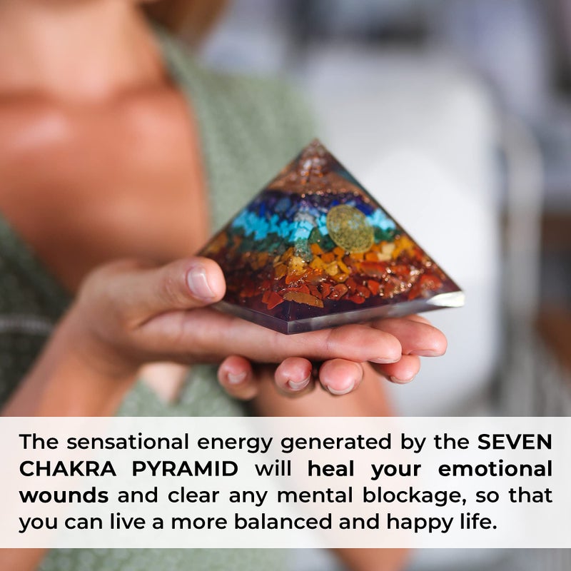 Orgonite Crystal Seven chakra FOL pyramid & Pendant Set, Orgonite Pyramid for Energy Healing - Orgonite Kit - Protection With Seven Chakra Orgonite Necklace - Image 5