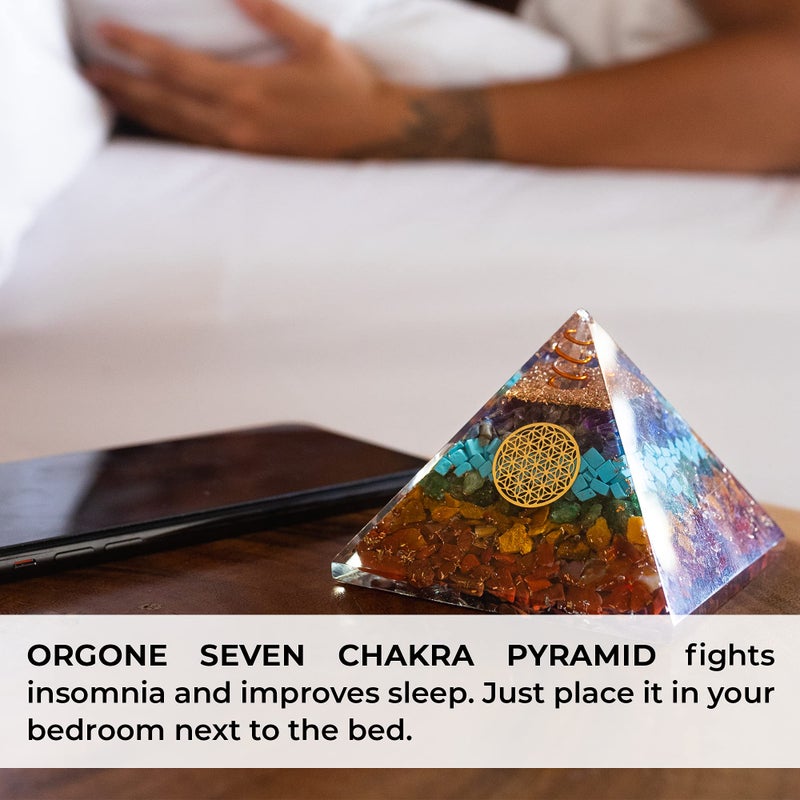 Orgonite Crystal Seven chakra FOL pyramid & Pendant Set, Orgonite Pyramid for Energy Healing - Orgonite Kit - Protection With Seven Chakra Orgonite Necklace - Image 4