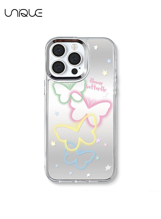 Unique Compatible with iPhone 14 Pro Max Cases, Colorful Butterfly Pattern Cases, Graffiti Cases, Mirror Cases, TPU Drop Protection - With Lanyard - Image 2