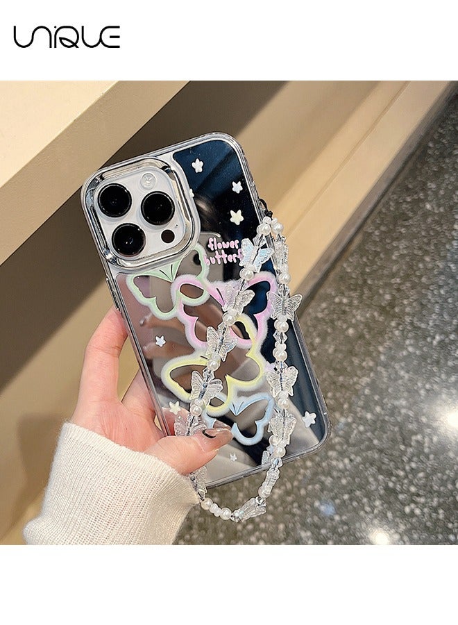 Unique Compatible with iPhone 14 Pro Max Cases, Colorful Butterfly Pattern Cases, Graffiti Cases, Mirror Cases, TPU Drop Protection - With Lanyard - Image 4