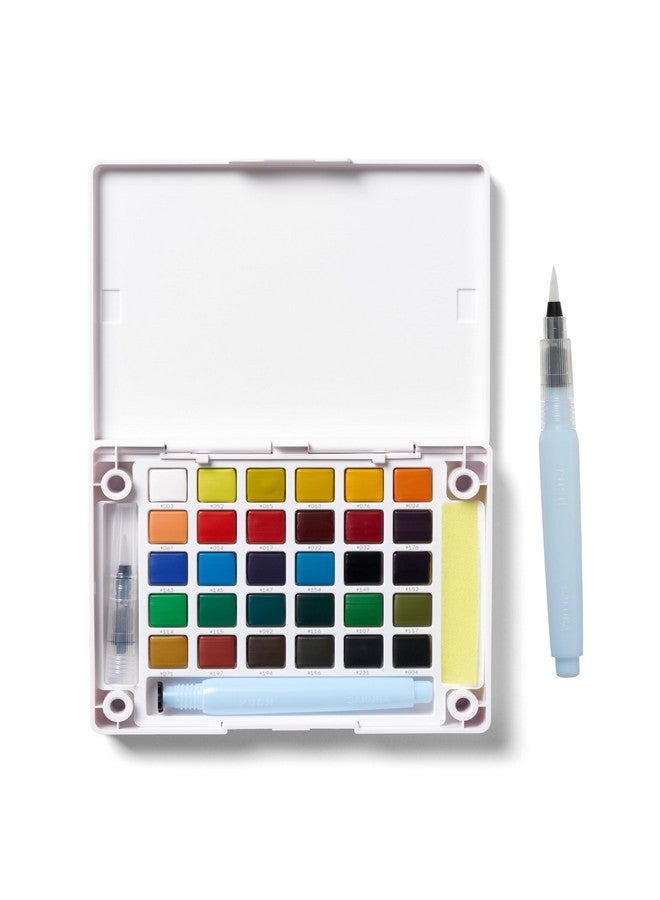 SAKURA Koi Pocket Field Sketch Kit - Watercolor Sets for Painting On the Go - Holiday Gifts for Artists, Crafters & DIY Gifts Projects - 30 Colors - 1 Water Brush - 1 Sponge - 1 Mixing Palette - Image 1