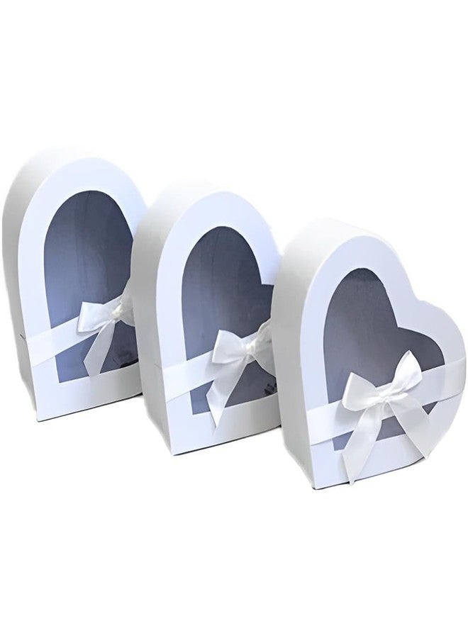 BBJ WRAPS Heart Shaped Boxes for Flowers Packaging with Transparent Window Lids Luxury Gift Box for Floral Arrangement, Set of 3(S/M/L) (White) - Image 1