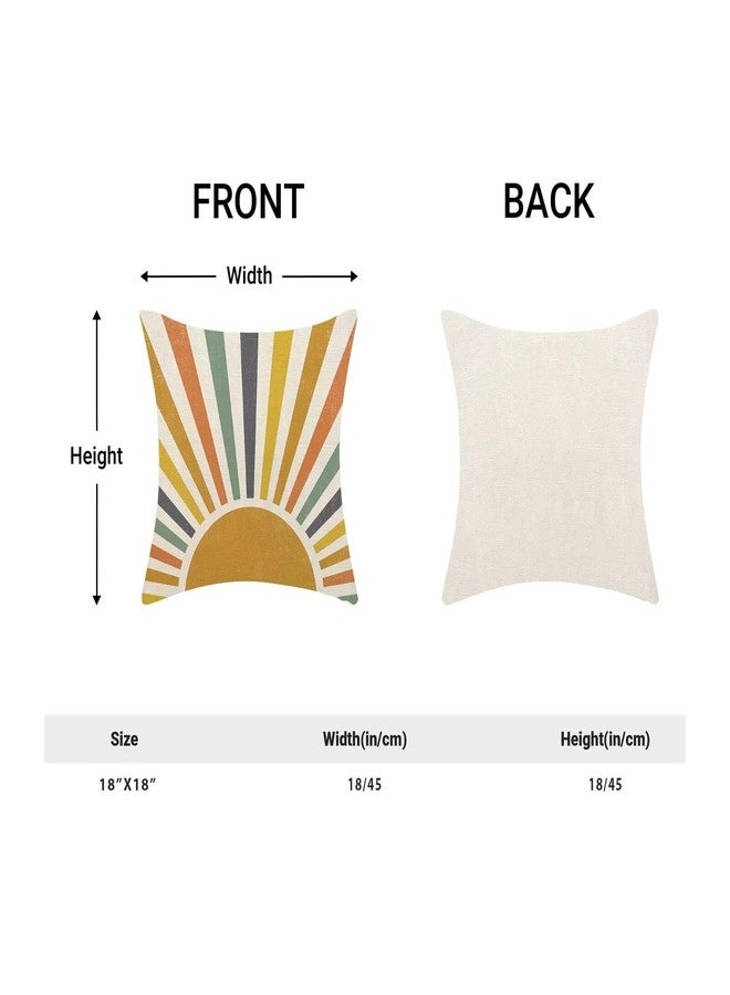 AEIOAE Summer Sunshine Pillow Covers 18 X 18 Inch Set of 2, Yellow Stripes Sunshine Throw Pillow Covers Boho Rainbow Sun Outdoor Decorative Pillows for Couch Home Sofa Living Room - Image 2