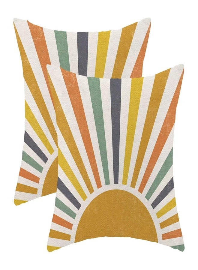 AEIOAE Summer Sunshine Pillow Covers 18 X 18 Inch Set of 2, Yellow Stripes Sunshine Throw Pillow Covers Boho Rainbow Sun Outdoor Decorative Pillows for Couch Home Sofa Living Room - Image 1