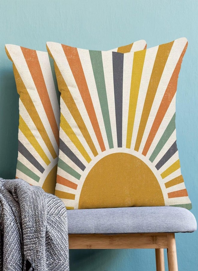 AEIOAE Summer Sunshine Pillow Covers 18 X 18 Inch Set of 2, Yellow Stripes Sunshine Throw Pillow Covers Boho Rainbow Sun Outdoor Decorative Pillows for Couch Home Sofa Living Room - Image 4