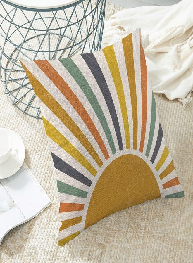 AEIOAE Summer Sunshine Pillow Covers 18 X 18 Inch Set of 2, Yellow Stripes Sunshine Throw Pillow Covers Boho Rainbow Sun Outdoor Decorative Pillows for Couch Home Sofa Living Room - Image 5