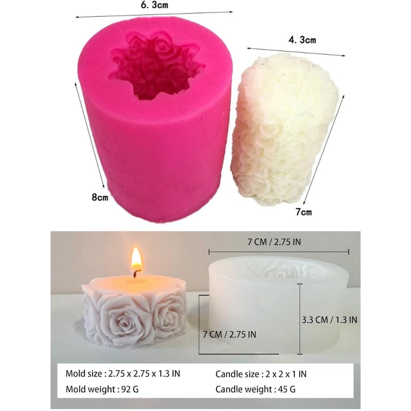 Skytail 3D Rosse Flower Candle Moulds Rose Pillar & Rosse Column Molds for Making Candle Waxmelts Aromatherapy Clay Craft DIY Soap Resin Casting Home Decoration Chocolate Baking Cakes Candy Muffin Cupcake Dessert Molds - Image 2
