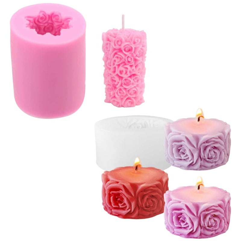 Skytail 3D Rosse Flower Candle Moulds Rose Pillar & Rosse Column Molds for Making Candle Waxmelts Aromatherapy Clay Craft DIY Soap Resin Casting Home Decoration Chocolate Baking Cakes Candy Muffin Cupcake Dessert Molds - Image 1