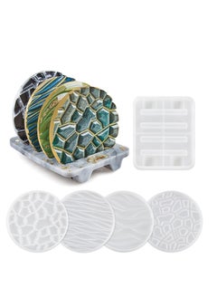 Y&D Coaster Resin Mould 4Pcs Different Pattern Moulds with 1Pc Stand Storage Moulds Silicone for Epoxy Casting Coasters Home Decoration  - Image 1